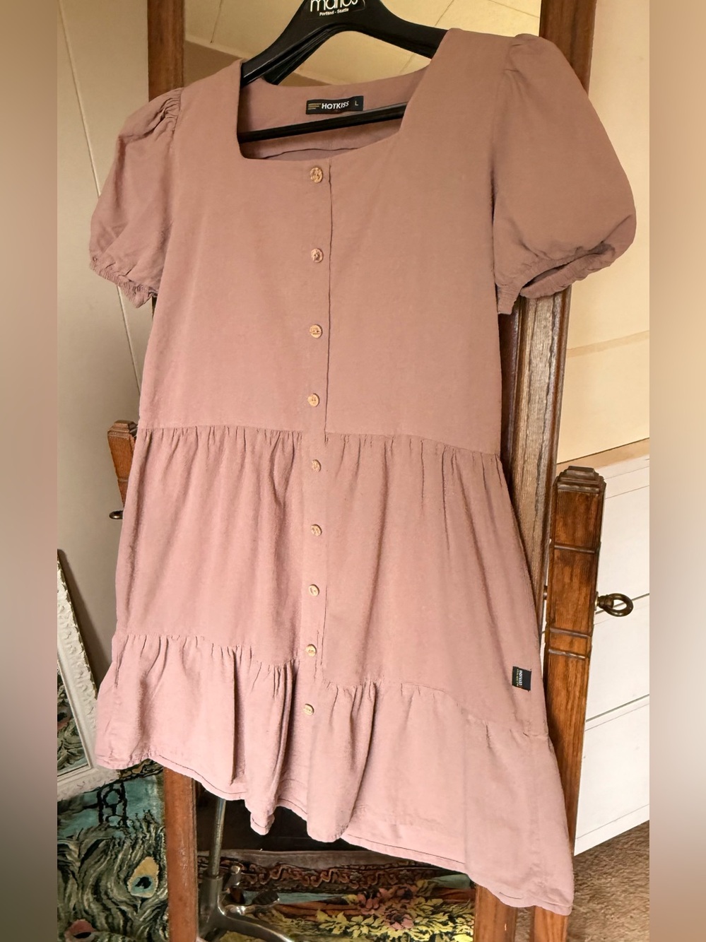 Hot Kiss Dusty Rose Tiered Button-Front Dress, size Large Juniors
